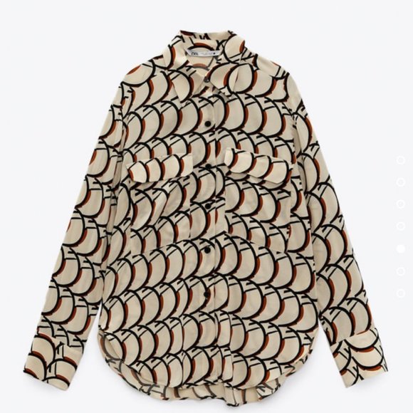 ZARA pocket print blouse button-down shirt - Picture 1 of 3